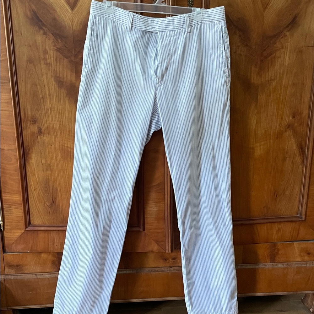 Hugo Boss Men's Chinos in White and Blue Pinstripes